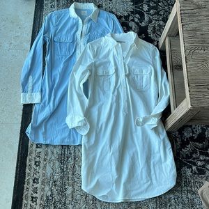 GAP set of 2 size small white and blue cotton shirt dresses